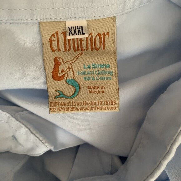 El Interior Shirt Mens 3XL Blue Embroidered Cotton Casual 4 Pocket - Picture 8 of 9